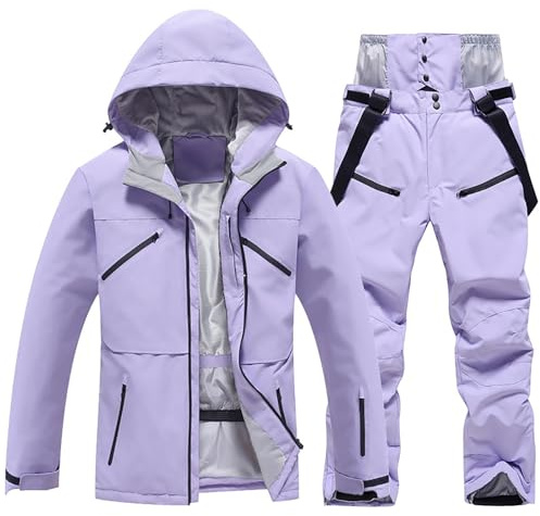 Generisch Tuta da sci da donna, set da 2 pezzi, impermeabile, con cappuccio, per snowboard, antivento, per lo sci, per lo sport, per lo sci, la giacca e i pantaloni unisex, S-3XL