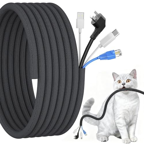 LNJBABAO Cable Tidy Sleeve Braided Cable Protector (Length 5 Meters, Diameter 4mm-8mm Adjustable) Animal Proof with Flame Retardancy for Organize and Hider Wires (5m-4mm-8mm)