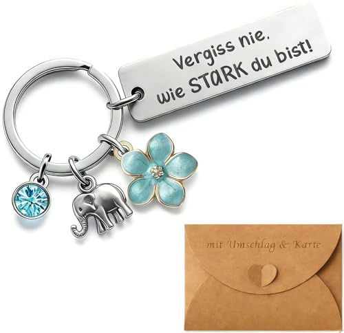 Luzzxfa Schlüsselanhänger Edelstahl Gravur – Geschenk Frauen Männer, Hab dich lieb Mutmacher Glücksbringer mit Blume Herz Kristall, Schlüsselanhänger Geburtstag Muttertag Valentinstag Weihnachten