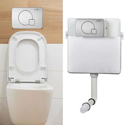 ECOSPA Concealed Dual Flush Cistern with Designer Button, 3L/6L Water-Saving, Universal Fit for Back-to-Wall Toilets, Front Access Design (107S)
