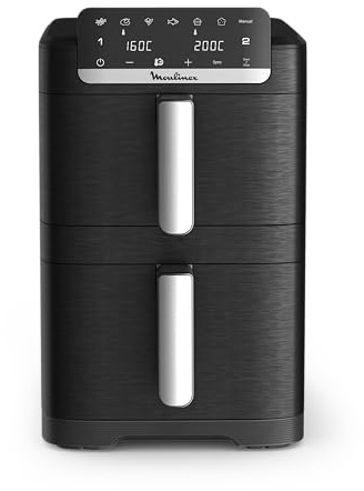 Moulinex - Easy Fry Dual Crispy Stack air fryer - 10 L - Noir | Friteuse sans huile double tiroir verticaux 8 personnes - 7 programmes automatiques - Cuisson synchronisée - Gain de place