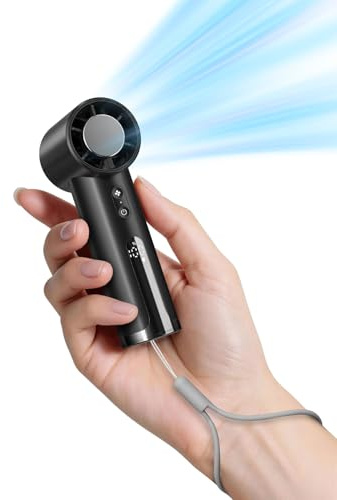 Mini Ventilateur Portable Rechargeable, Vent puissant de 9 m/s, 5 Vitesses Réglables, Design Vortex, Ventilateur de Poche avec Cordon, pour Voyage, Camping, Randonnée et Extérieur – Noir