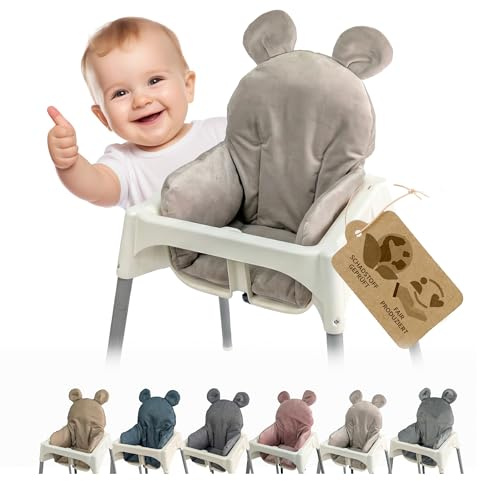 Sitzbezug für Ikea Antilop Hochstuhl, Hellgrau Velour Teddy | Sitzverkleinerer, Kissen, extra weich, waschbar, langlebig