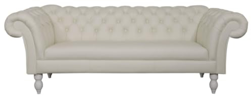 Casa Padrino Luxus Echtleder 3er Sofa Weiß 210 x 90 x H. 80 cm - Wohnzimmermöbel im Chesterfield Design