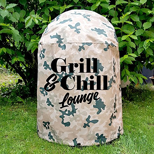 NOVELY® Grillabdeckung Camouflage mit Aufdruck für Kugelglrills (C2 Camouflage Hell, 01 Grill and Chill Lounge)