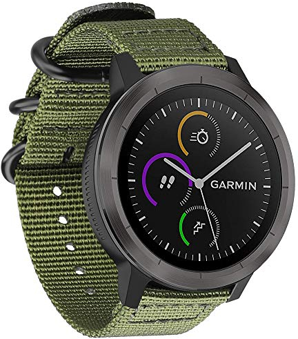 FINTIE Strap Compatible with Garmin Vivoactive 3 Music/Vivoactive 3/Venu/Vivomove HR/Luxe/Style/Forerunner 245/645 Music Smartwatch - Soft Nylon Replacement Band with Adjustable Closure, Avocado