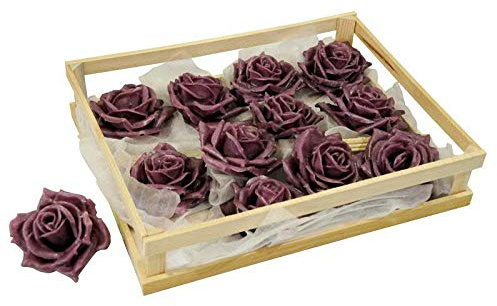 Klocke Kerzen Wunderschöne & Große Wachsrosen/Rosen - 12 Stück - Ø 10cm - Wasserfest - Tischdekoration - Dekoration Herbstfloristik/Allerheiligen/Deko - Grabgesteck Totensonntag (Aubergine, Ø 10cm)