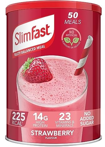 SlimFast Meal Replacement Shake for Weight Loss & Balanced Diet, Vitamins and Minerals, Low Calorie, High Protein, Strawberry Flavour, 50 servings, 1.825 kg, Packaging May Vary