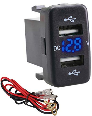 Zócalo de poder dual del voltímetro del cargador del zócalo de los puertos de USB 12V-24V 4.2A para Toyota (Color : Azul)