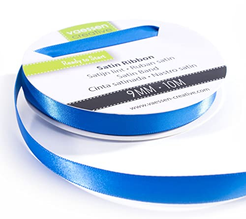 Vaessen Creative Satinband 9mmx10m Blau, Schleifenband, Dekoband, Bänder zum Basteln, Stoffbänder für Hochzeit, Taufe Und Geburtstagsgeschenke