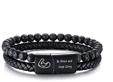 XUANPAI Männer Personalisierte Inspirational Mantra Geflochtene Wrap Leder Seil Armband Stulpearmband Ermutigung Motivations Geschenk, Be Brave and Keep Going