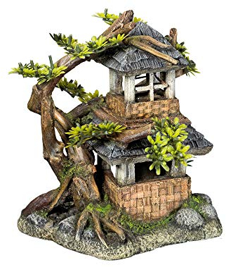 Nobby Aqua Ornaments HAUS MIT BONSAI mit Pflanzen, 17,5 x 15,5 x 19,8 cm, 1 Stück