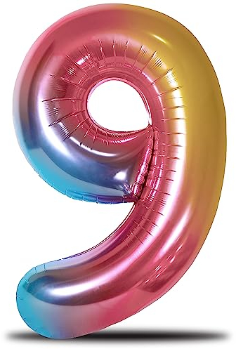 envami® Luftballon Geburtstag XXL Regenbogen Rainbow - Riesen Folienballon in 40 - 101cm Geburtstagsdeko - Ballon Zahl Deko zum Geburtstag - fliegt mit Helium (Zahl 9)