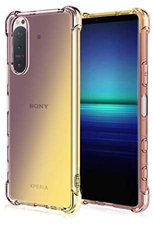 HAOTIAN Hülle für Sony Xperia 5 II Hülle, Farbverlauf-TPU Handyhülle, [Vier Ecken Verstärken] Weiche Transparent Silikon Soft TPU Case Schock-Absorption Durchsichtig Schutzhülle (Schwarz/Gold)