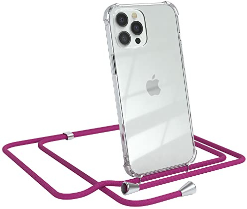 EAZY CASE Handykette kompatibel mit iPhone 12 Pro Max Handyhülle mit Umhängeband, Handykordel mit Schutzhülle, Silikonhülle, Hülle mit Band, Stylische Kette für Smartphones, Pink