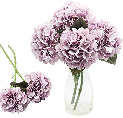 CATTLEYAHQ 4 teste di fiori di ortensia artificiali, Elegante bouquet di ortensie,Decorazione di fiori finti per feste/matrimoni/casa/cucina (Viola)