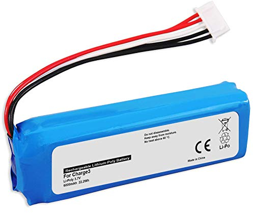 Ersatz-Akku kompatibel mit JBL GSP1029102A für JBL Charge 3 (Baujahr 2016) [6000mAh - 3.7V - LiPo - 100% kompatibel]