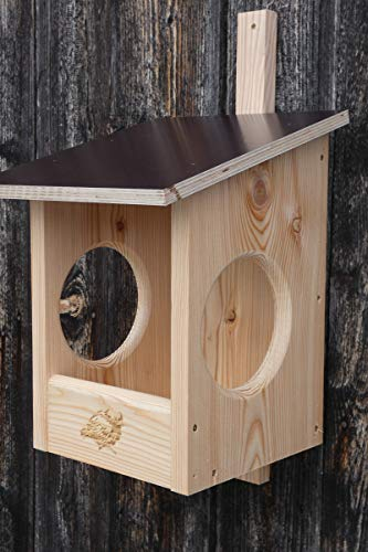 Premium Natur Lärchenholz Nistkasten unbehandelt nach Nabu für Amsel, massives Vogelhaus Nisthilfe wetterfest 18mm stark verschraubt, mit Befestigungsmaterial