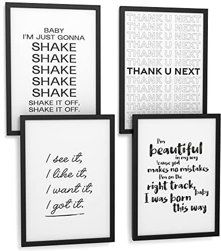Papierschmiede® Premium Spruchposter Set 4er DIN A4 (21x30 cm) Motiv: Girl Power Songs, Ariana Grande Thank You, Typografie Bilder Wohnzimmer Schlafzimmer ohne Rahmen