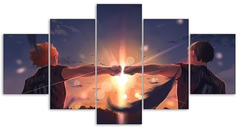 Myrdsio Kunstdrucke Gemälde 5 Teilig Leinwand Drucke,Wand Für Zuhause Malerei Wohnzimmer Wohnung Deko Modulare Bilder Anime Haikyuu Poster Hd Gedruckt Poster,Mit Rahmen