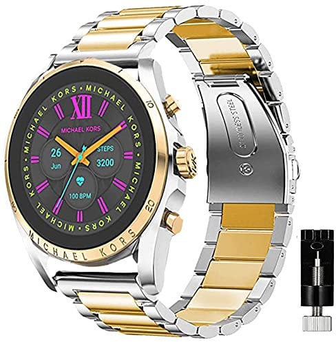 Giaogor Compatible for Michael Kors Gen 6 Band, Quick Release Stainless Steel Metal Replacement Straps Compatible for Michael Kors Gen 6 Bradshaw Smartwatch/MK Gen 6 Bradshaw 2021 (Silver-Gold)