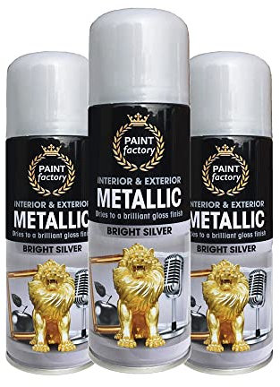 Classic Signature - 3 x Metallic Silver Spray Paint 200ml - Multi-Purpose Use, Spray for Metal and Wooden Furniture, Ornaments, Decorative Items and Much More for Interior & Exterior