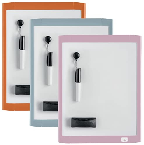 Nobo Mini Magnetic Whiteboard With Coloured Frame, Dry Wipe, Wall Mountable, Includes Whiteboard Pen, Magnets, Eraser & Foam Adhesive Mounting Pads, 216 x 280 mm, 1915625