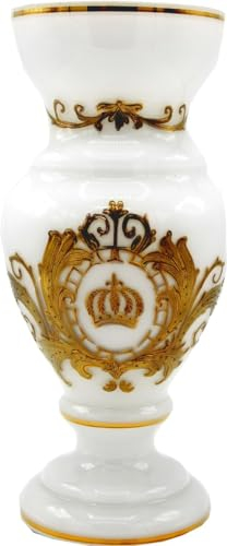 Pompöös by Casa Padrino Luxus Pokal Vase mit 24 Karat Vergoldung Weiß/Gold Ø 14 x H. 30,5 cm - Pompööse Blumenvase designed by Harald Glööckler