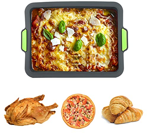 Baking Trays for Oven,Non Stick Baking Tray,Silicone Oven Tray,Baking Sheets with Silicone Handle Grips,Rectangle Cookware for Cake Focaccia Lasagne Muffins Brownie,Easy Clean Bakeware,34.5x24.5x3 cm