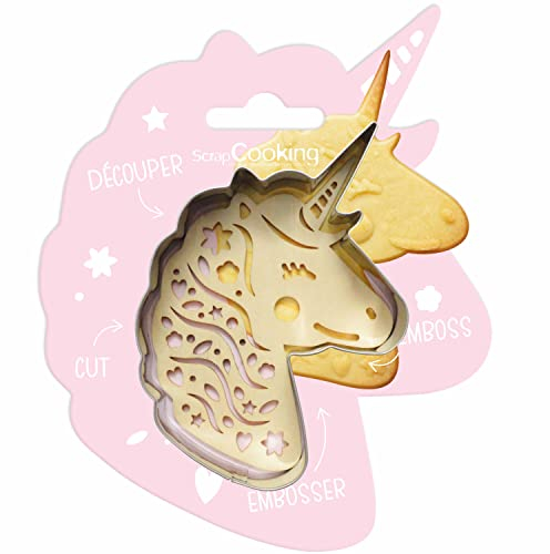 ScrapCooking - Kit Découpoir + Embosseur Bois Licorne - Emporte-Pièce en Inox pour Biscuits en Relief - Moule Accessoires Pâtisseries Sablés - 2094