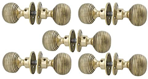 A.B Hardware Pack of 5 Solid Unlacquered Brass Beehive Style Door Knob Pair New Knobs Set, Black