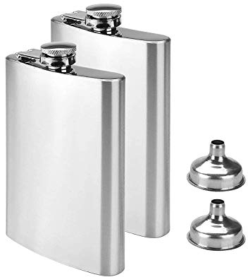 Exbrith 2 Piezas Petaca Portátil con Embudo, Licor Alcohol con Tapón de Rosca, Petacas de Acero Inoxidable de Rosca, para Escalada, Camping, Barbacoa, Bar, Fiesta (con 2 Embudos)
