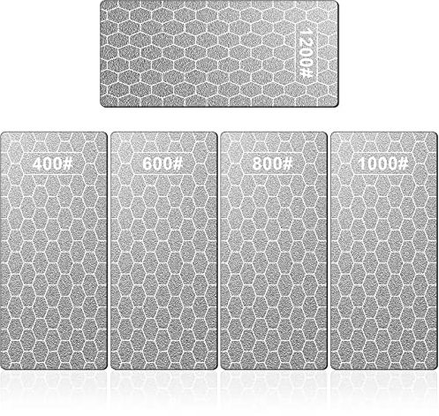 Diamond Sharpening Stone, 5 Pcs Knife Sharpening Stone with Extra Fine/Coarse Plate and Non-Slip Base, 400/600/800/1000/1200 Grit