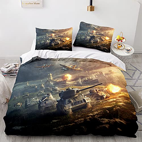Tomifine Tank Bettwäsche-Set 3 Teilig Panzer Bettbezug 135x200 cm Mit Reißverschluss Bett-Bezug, Kissenbezug Panzer (135x200 cm/80x80cm*2,Panzer 3)