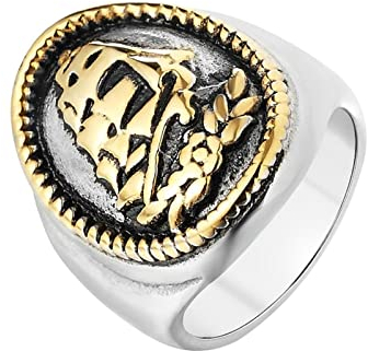 Ring Verlobung, Goth Ring Herren Seezeichen Schiff Silber Gold Edelstahl Größe 60 (19.1)