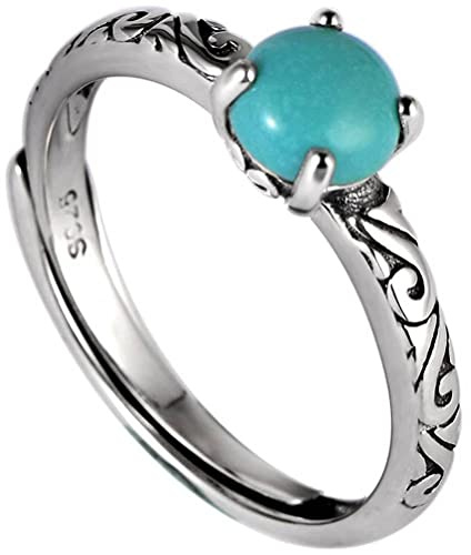 SIWAN Retro-Ring S925 Sterling Silber Muster Vier Krappen Set Synthetischer Türkis Weiblicher Verstellbarer RingTürkis