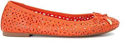 Dune Ladies Hazell Laser-Cut Detail Ballet Pumps Size UK 4 Flat Heel Orange