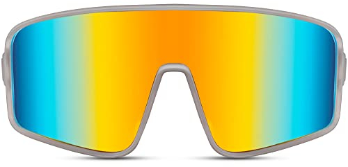 Cheapass Sonnenbrille Blau für Herren und Damen mit Gelb-Blau verspiegelte UV-Gläser und großem XL-Rahmen, vollständig recycelt