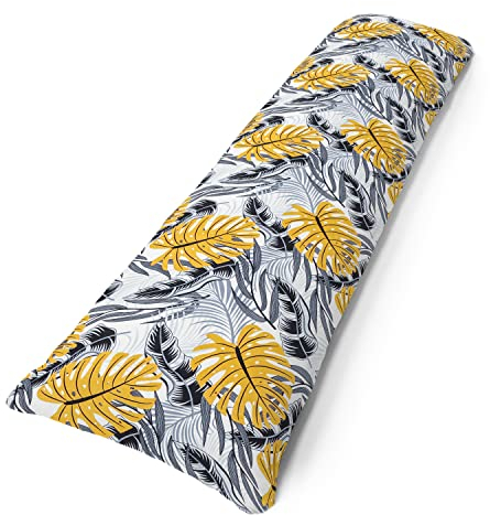 Amilian Seitenschläferkissen inkl. Füllung und Bezug: 150cm x 40cm, Stillkissen, Schwangerschaftskissen, Lagerungskissen Baby und Erwachsene, Pregnancy Pillow: Monstera Grau Senfgelb