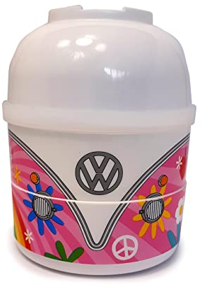 Puckator Volkswagen VW T1 Camper Bus Summer Love Round Bento - Lunch Box for Adults and Kids with Compartments - Snack Box - Food Containers With Lids - Stackable Snack Pots For Kids Meal Container