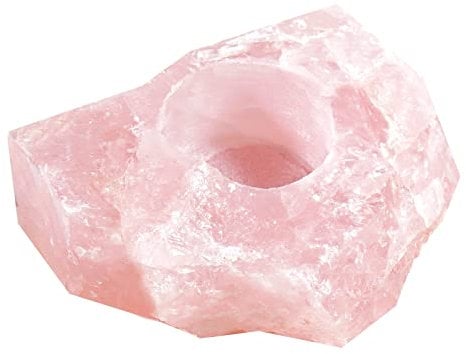 Soulnioi Natural Crystal Candle Holder Ornament Rough Stone Candle Tealight Holder for Home Garden Decoration-Rose Quartz