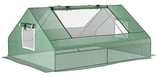 Outsunny Serra da Giardino Rettangolare in Acciaio con Rivestimento in PE, Porte Avvolgibili e Finestre, 180x140x80cm, Verde