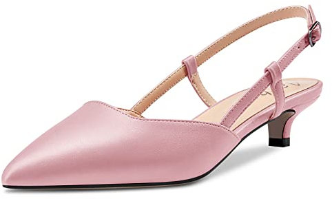 Aachcol Donna Basso Gattini Tacco Heel Pumps a Punta Cinturino alla Caviglia Slingback Dress Scarpe Sandali Ufficio Feste da Matrimonio Matte Rosa 3.5 CM 39 EU