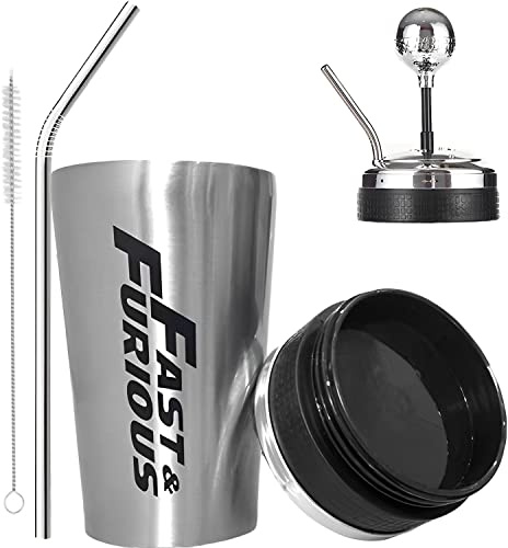 NEVRAH Fast And Furious Gear Shift Cup, 500ml Rocker Gear Shift Style Water Cup, 304 Stainless Steel F10 Drink Cup, with Straw and Lid, Large Capacity Gear Lever Water Cup for Movie Fans Friends
