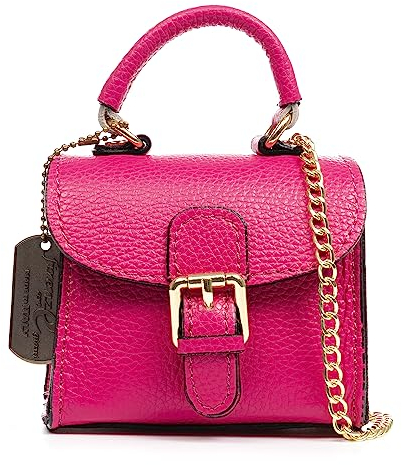 Firenze Artegiani. Annicco mini borsa a mano e tracolla da donna. Vera pelle con finitura Dollaro. 12 x 8,5 x 10,5 cm. Colore: Fucsia, fucsia, Utility