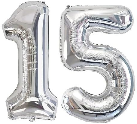 Vthoviwa 40 Zoll/18 Farbens Luftballon Zahlen 15/51 Silbrig, Helium Luftballon 15/51. Geburtstag Foil Ballon, 0123456789,10-19,20-25,30,40,50,60,70,80,90, Folienballon 15/51 Party Dekoration