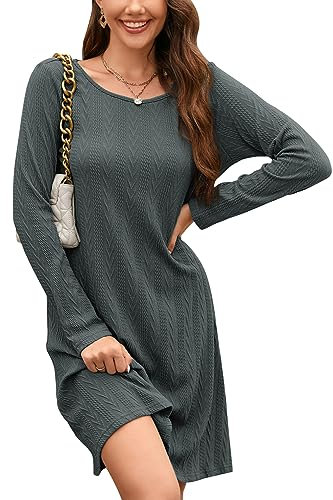 STYLEWORD Jumper Dress for Women UK Ladies Long Sleeve Tunic Dress Winter Knitted Pullover Casual Dresses (Dark Gray,XX-Large)