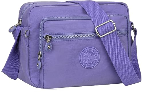 NEWIROVE Umhängetasche Damen Mittelgroß Nylon Wasserdicht Crossbody Bag Leichte Schultertasche Damen Handtaschen Mit Vielen Fächern Sportlich Umhängetasche Für Einkaufen, Reisen, Schule,Lila