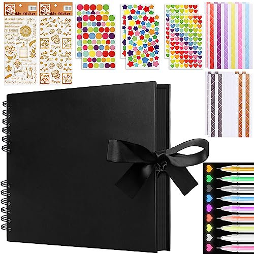 JETOP Scrapbook Photo Albums 80 Black Pages Photo Album Scrapbook with 9 Metallic Marker Pens Couples Scrapbook Baby Scrapbook Personalised Scrapbook with Rust-Free Binding and Sturdy Hard Cover A4