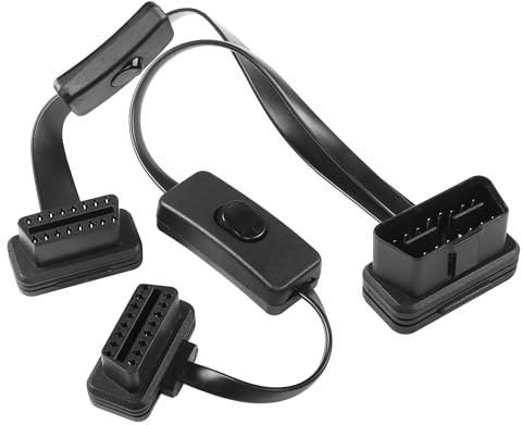 CERRXIAN 2FT 0,6M OBD-II OBD2 16 Pin Stecker auf Dual Buchse Splitter Flaches Verlängerungskabel Adapter mit Schalter